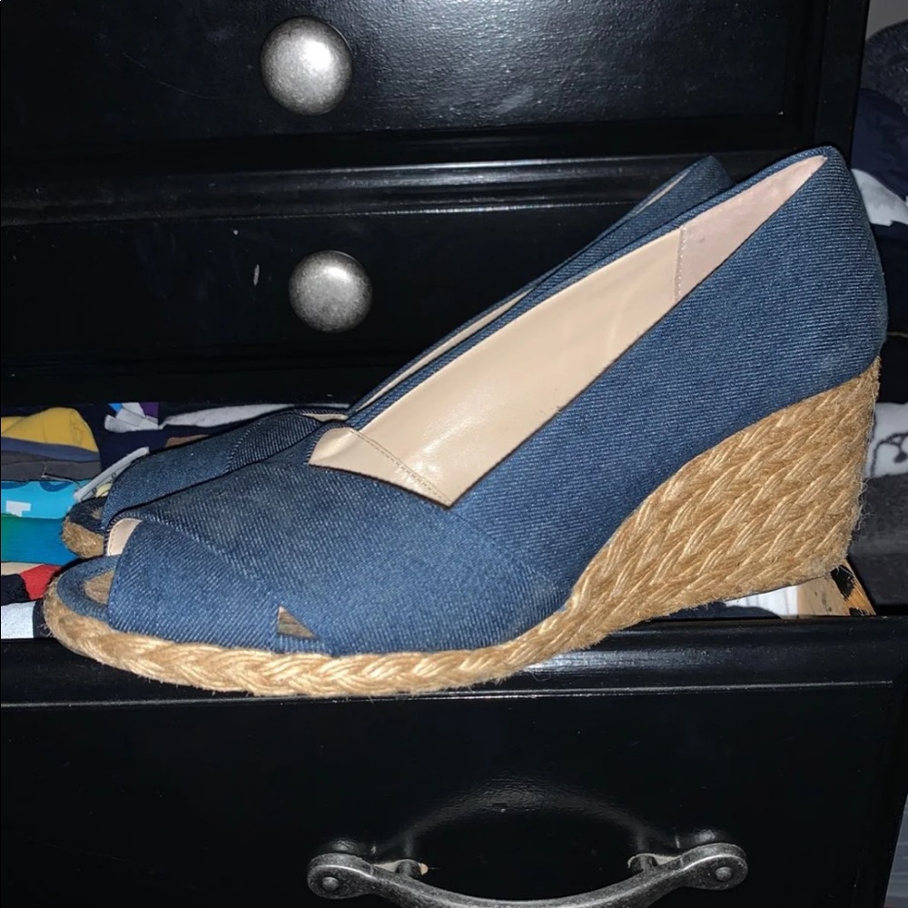 Open Toe Canvas Blue Wedge Heel
